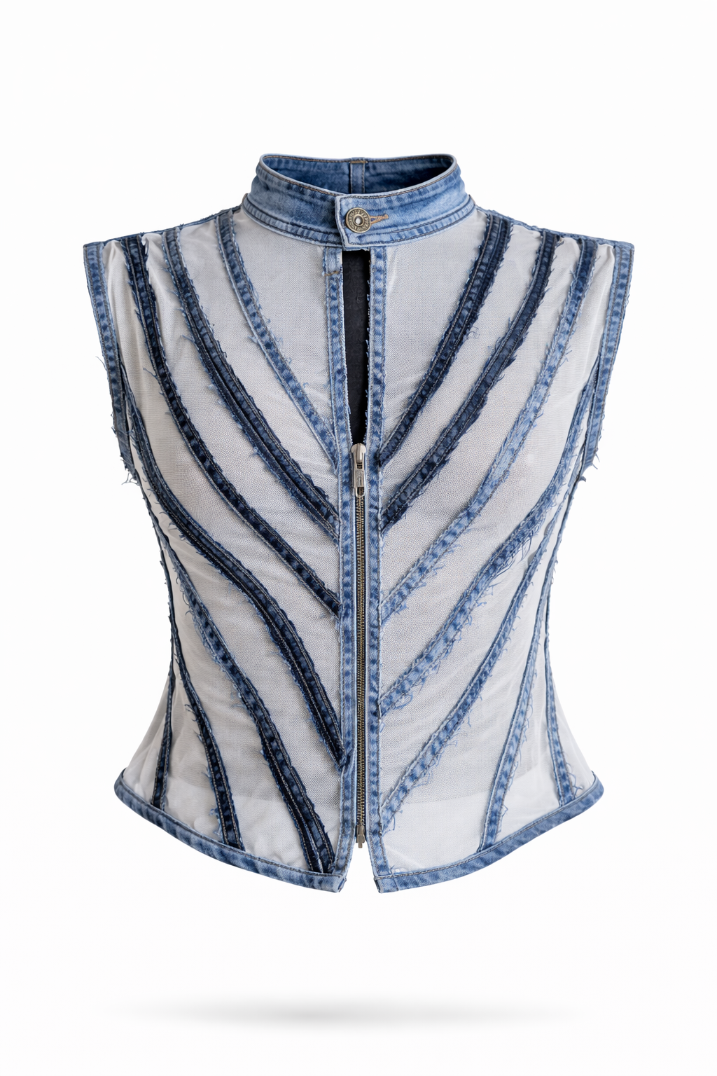 CHALECO MALLA Y VENAS DENIM
