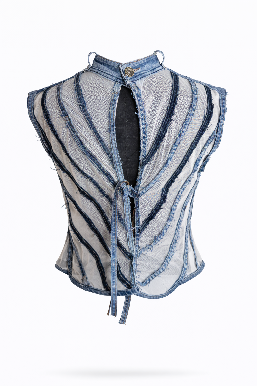 CHALECO MALLA Y VENAS DENIM