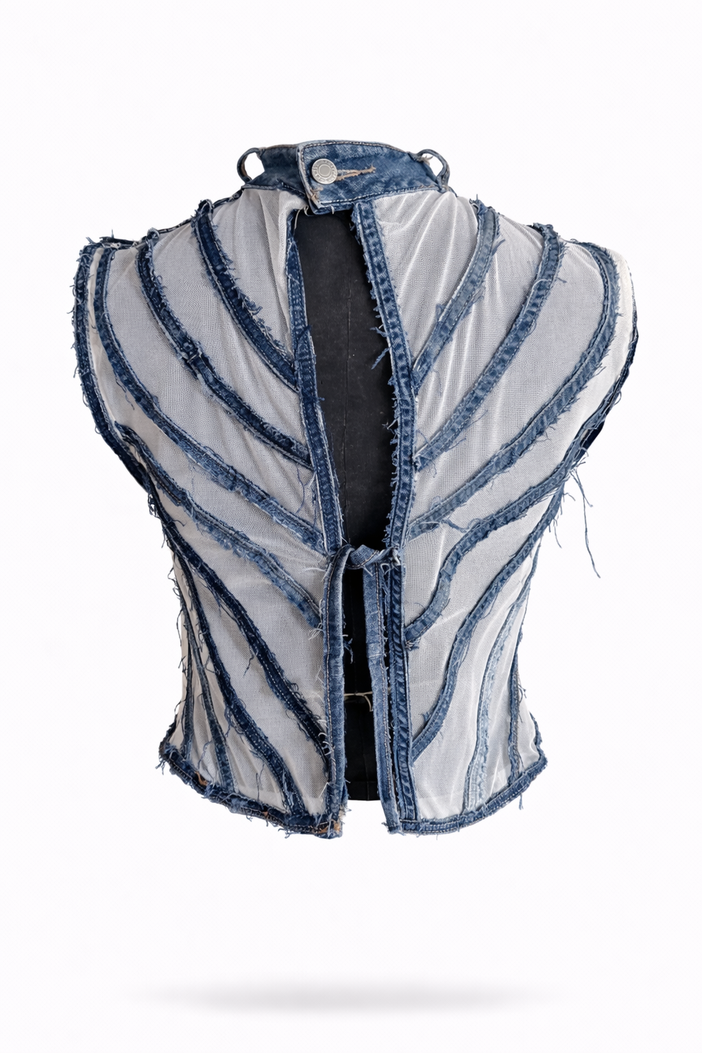 CHALECO MALLA Y VENAS DENIM