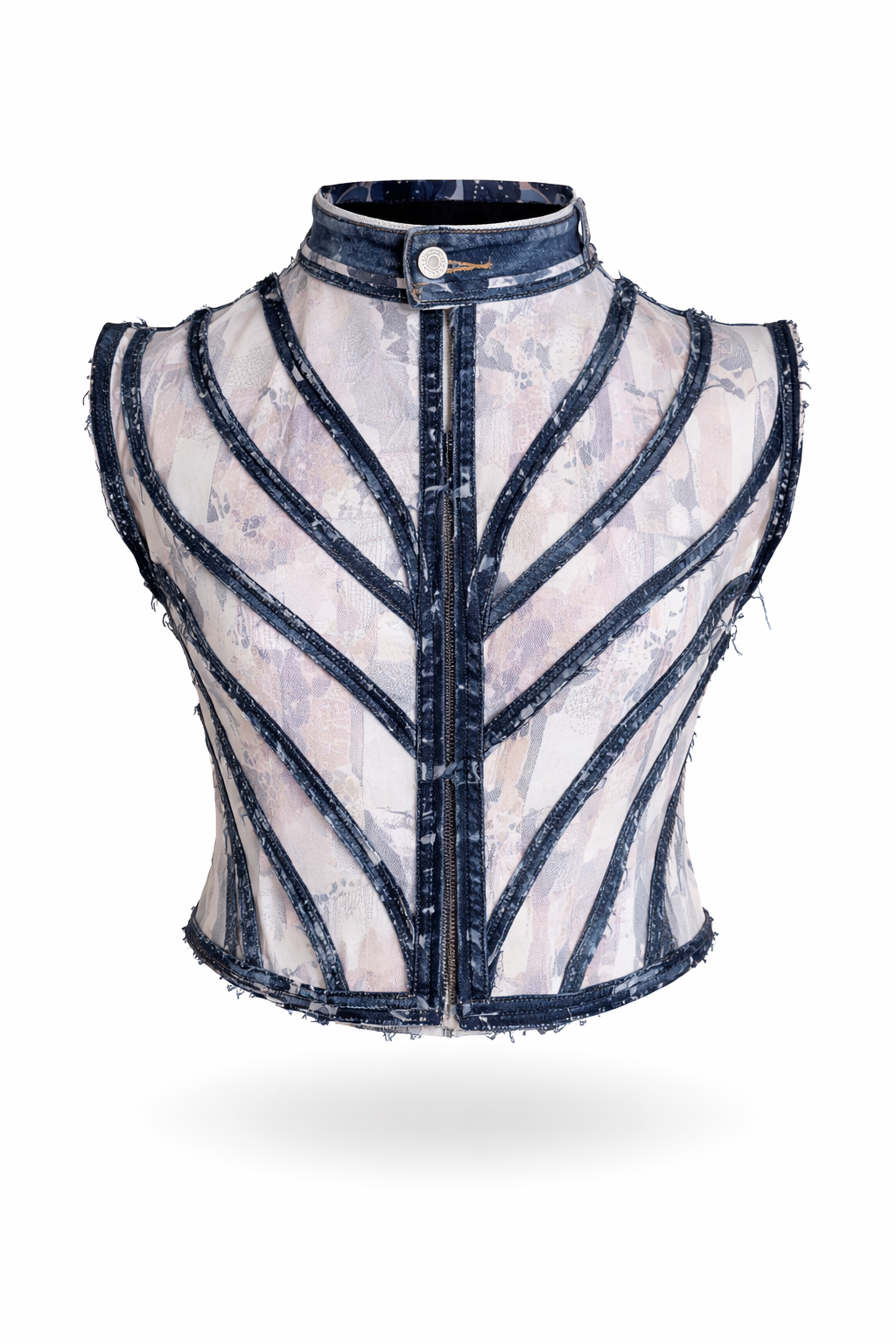 CHALECO MALLA Y VENAS DENIM